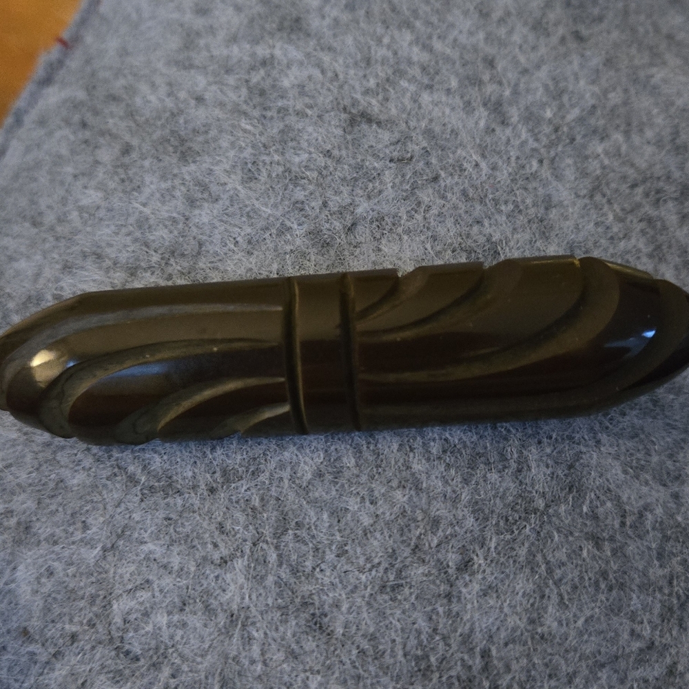 Bakelite Brooch Brown Carved Bakelite Bar Vintage 1900s-1920s 2.8 inch